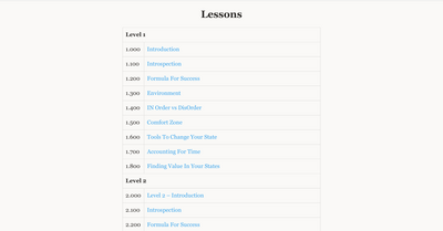 Lessons list showing level-based progression